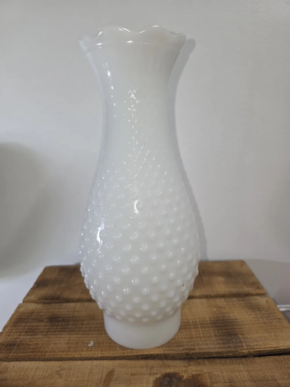 White Hobnail Milk Glass Ruffle Top Oil Lamp Shade
